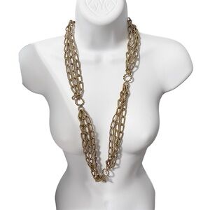 Goldtone Textured Multi-Strand Chain Statement Necklace